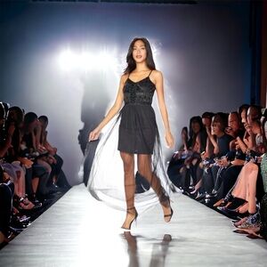 NEW Lace & Beads Black Prom Dress Mini Cocktail Dress Maxi Over Skirt Size XS